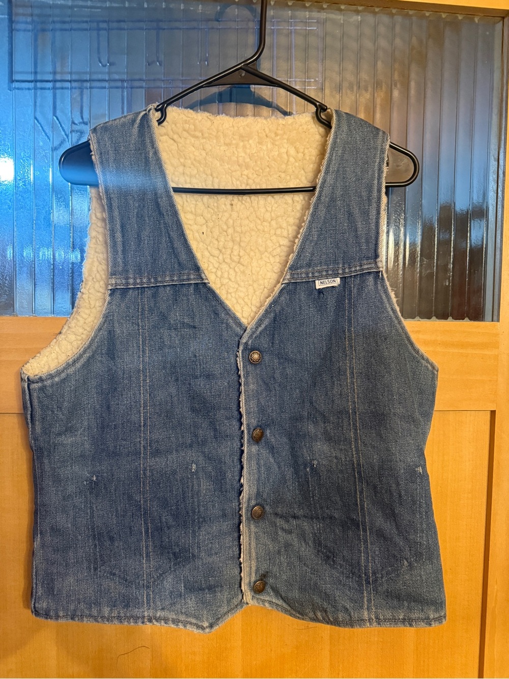 Nelson Unisex Blue Denim Vest Sherpa Lined Size Small See Measurement-western